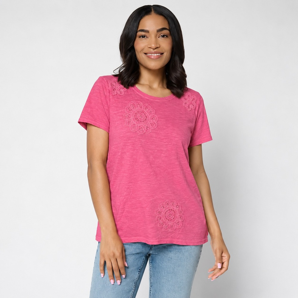 LOGO Lavish by Lori Goldstein Knit Top with Soutache Detail Confetti, Large